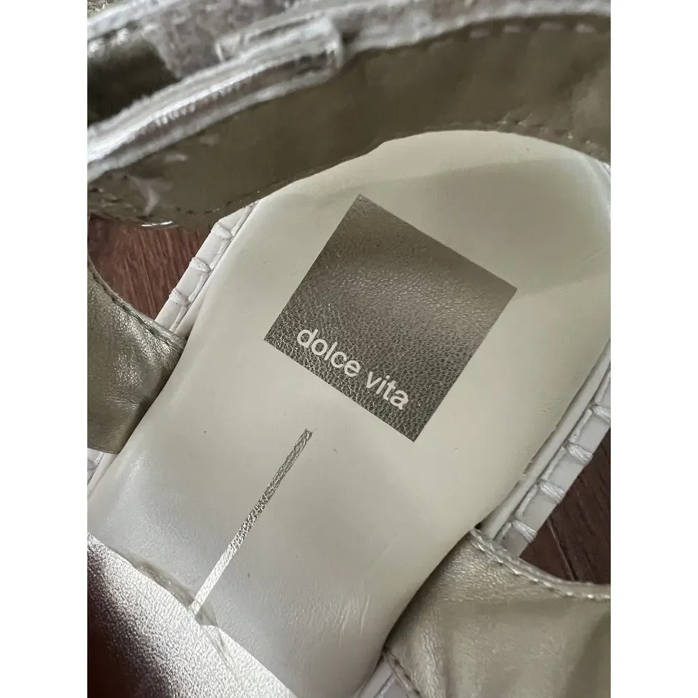 DOLCE VITA Silver Distressed Leather Debra Platform Sandals Shoes Sz 9.5